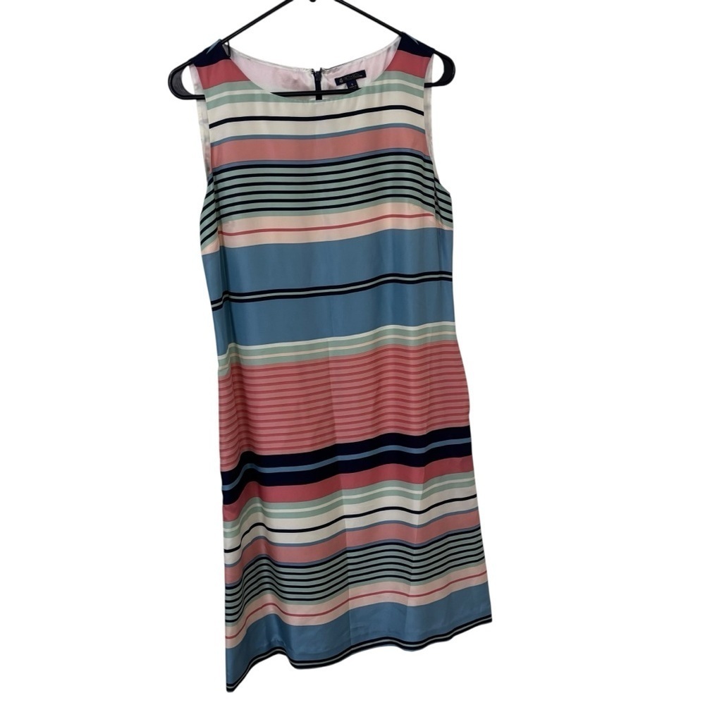 Brooks brothers 100% silk multi color Striped Sleeveless Dress size 8